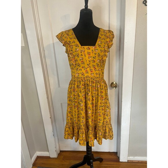Matilda Jane Fantasy Fancy Yellow Floral Knee length Dress Size M - Picture 2 of 7